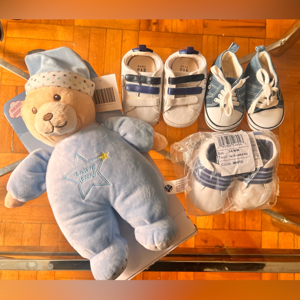 3 pair Baby Gap shoes and 1 teddy